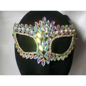 AB Iridescent rhinestone mask, bridal masquerade prom halloween mask